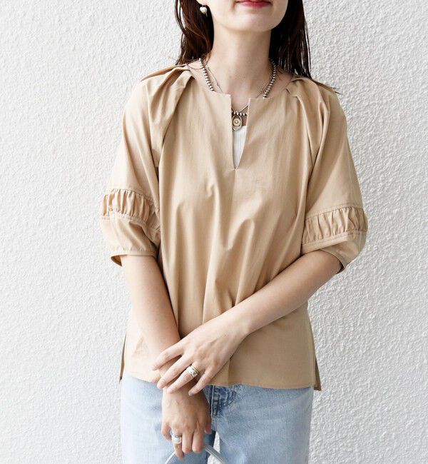 SHIPS for women「〈手洗い可能〉ランタン スリーブ キーネック ブラウス」|シャツ・ブラウス|