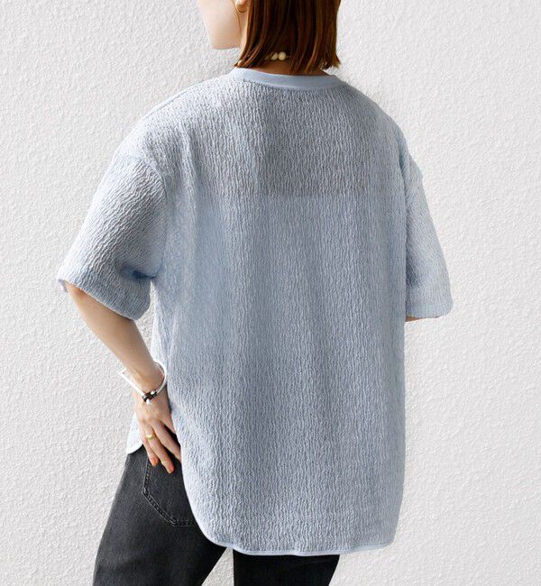 SHIPS for women「〈手洗い可能〉ランダム ブルーゼ ショート スリーブ プルオーバー」|Tシャツ・カットソー|