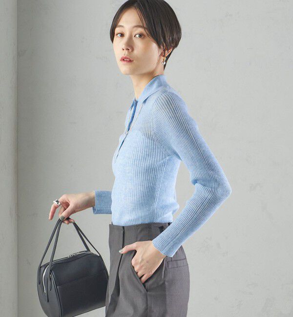 SHIPS for women「〈手洗い可能〉シアー リブ 長袖 ポロ ニット」|ニット・セーター|