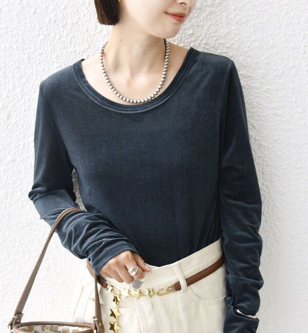 SHIPS for women「〈手洗い可能〉シアー トリコット  ポリエステル ベロア 前後2WAY ロングスリーブ」|Tシャツ・カットソー|