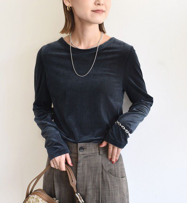SHIPS for women「〈手洗い可能〉シアー トリコット  ポリエステル ベロア 前後2WAY ロングスリーブ」|Tシャツ・カットソー|