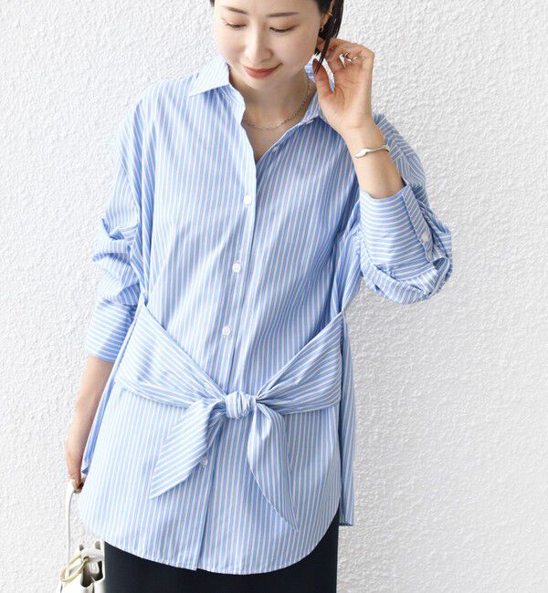 SHIPS for women「【WEB限定】〈手洗い可能〉ストライプ 2WAY リボン シャツ」|シャツ・ブラウス|