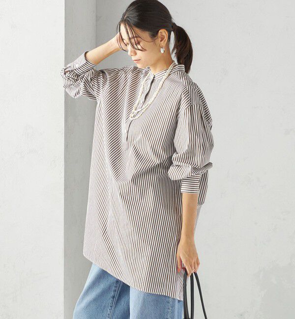 SHIPS for women「〈手洗い可能〉ストライプ バックタック チュニック シャツ」|チュニック|