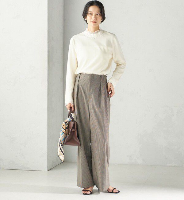 SHIPS for women「〈手洗い可能〉レース パールモチーフ コンビ プルオーバー」|ニット・セーター|
