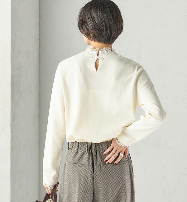 SHIPS for women「〈手洗い可能〉レース パールモチーフ コンビ プルオーバー」|ニット・セーター|