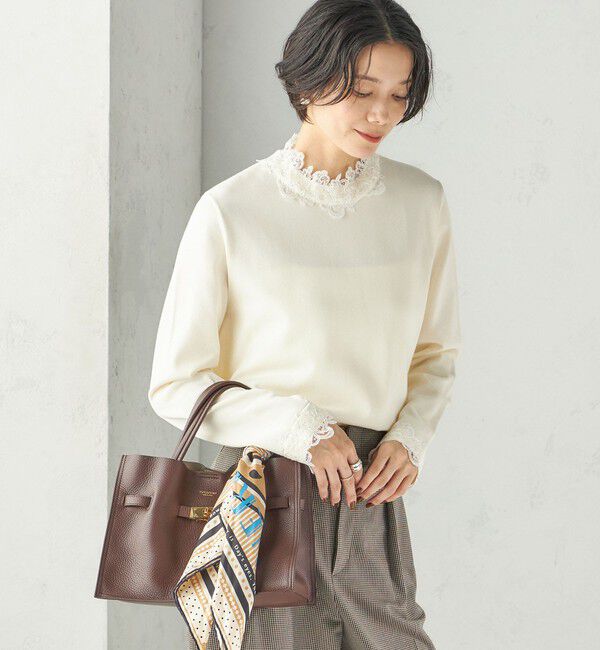 SHIPS for women「〈手洗い可能〉レース パールモチーフ コンビ プルオーバー」|ニット・セーター|
