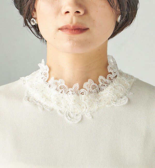 SHIPS for women「〈手洗い可能〉レース パールモチーフ コンビ プルオーバー」|ニット・セーター|