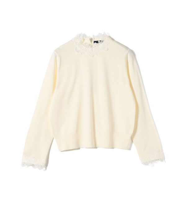 SHIPS for women「〈手洗い可能〉レース パールモチーフ コンビ プルオーバー」|ニット・セーター|