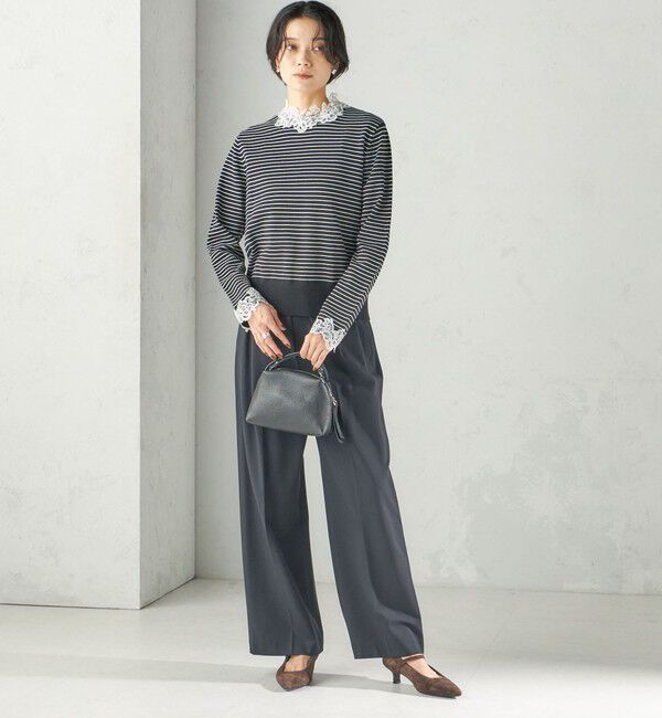 SHIPS for women「〈手洗い可能〉レース パールモチーフ コンビ プルオーバー」|ニット・セーター|