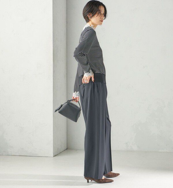 SHIPS for women「〈手洗い可能〉レース パールモチーフ コンビ プルオーバー」|ニット・セーター|