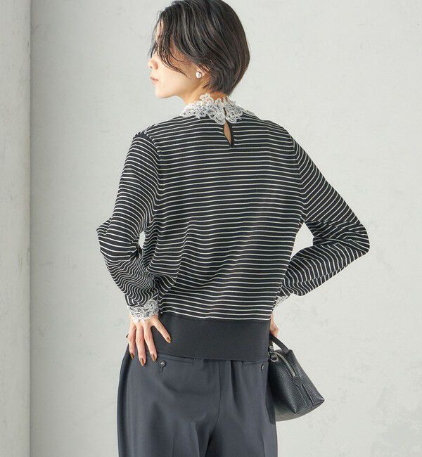 SHIPS for women「〈手洗い可能〉レース パールモチーフ コンビ プルオーバー」|ニット・セーター|