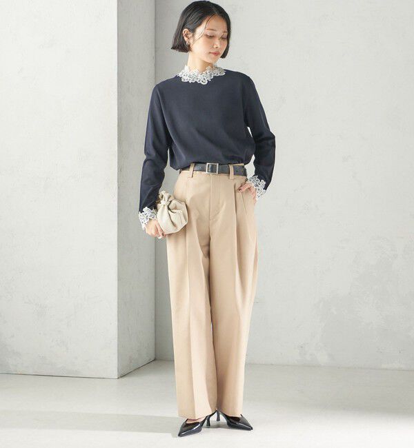 SHIPS for women「〈手洗い可能〉レース パールモチーフ コンビ プルオーバー」|ニット・セーター|