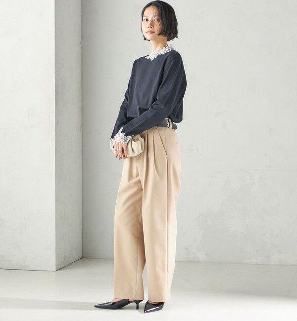 SHIPS for women「〈手洗い可能〉レース パールモチーフ コンビ プルオーバー」|ニット・セーター|