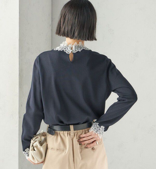 SHIPS for women「〈手洗い可能〉レース パールモチーフ コンビ プルオーバー」|ニット・セーター|