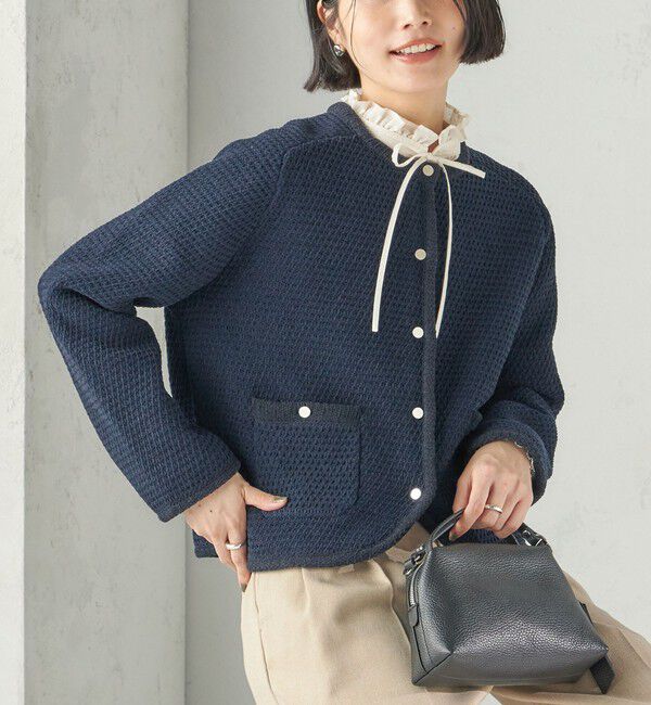 SHIPS for women「《予約》〈手洗い可能〉ジャカード モール カーディガン 26AW」|カーディガン|ネイビー