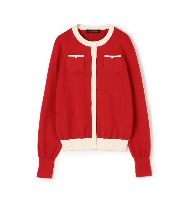 CABaN「コットンカシミヤ バイカラークルーネックカーディガン」|カーディガン|35 レッド