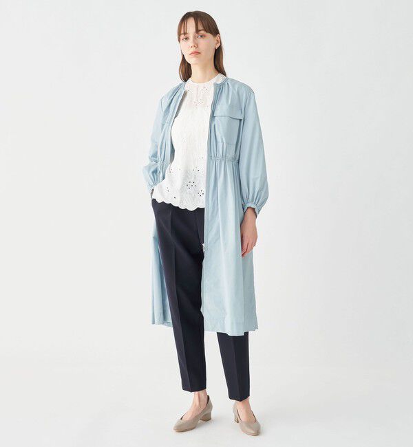 Ballsey「ライトタフタ ジップアップロングコート」|ノーカラーコート|