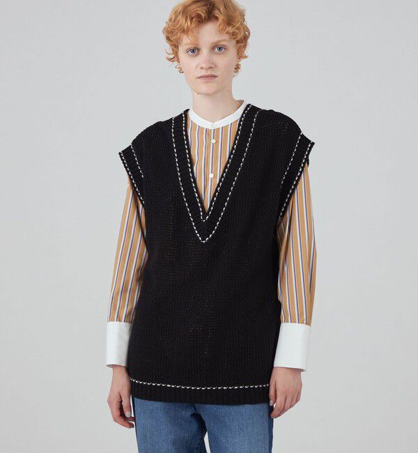 MACPHEE「【WEB・一部店舗限定】ウールメッシュ Vネックベスト」|ベスト・ジレ|