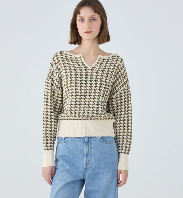 MACPHEE「ハウンドトゥース キーネックプルオーバー」|ニット・セーター|