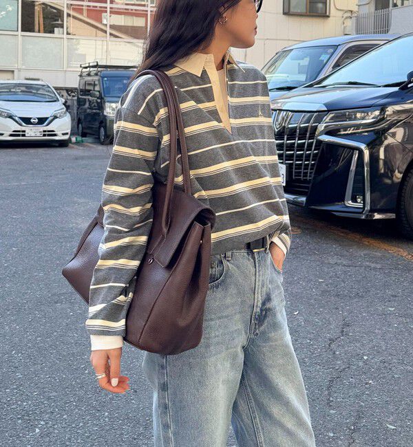 fredy emue「マルチボーダーラガーロンTシャツ」|Tシャツ・カットソー|グレー系その他