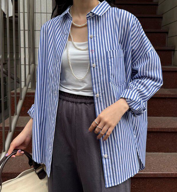 fredy emue「汗染み軽減加工COTTONオーバーシャツ」|シャツ・ブラウス|ブルー系その他