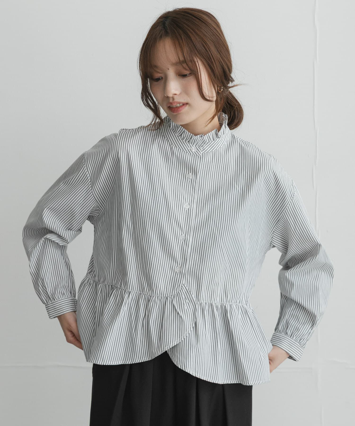 Sonny Label 「『WEB限定』スタンドカラーフリルペプラムブラウス」|シャツ・ブラウス|