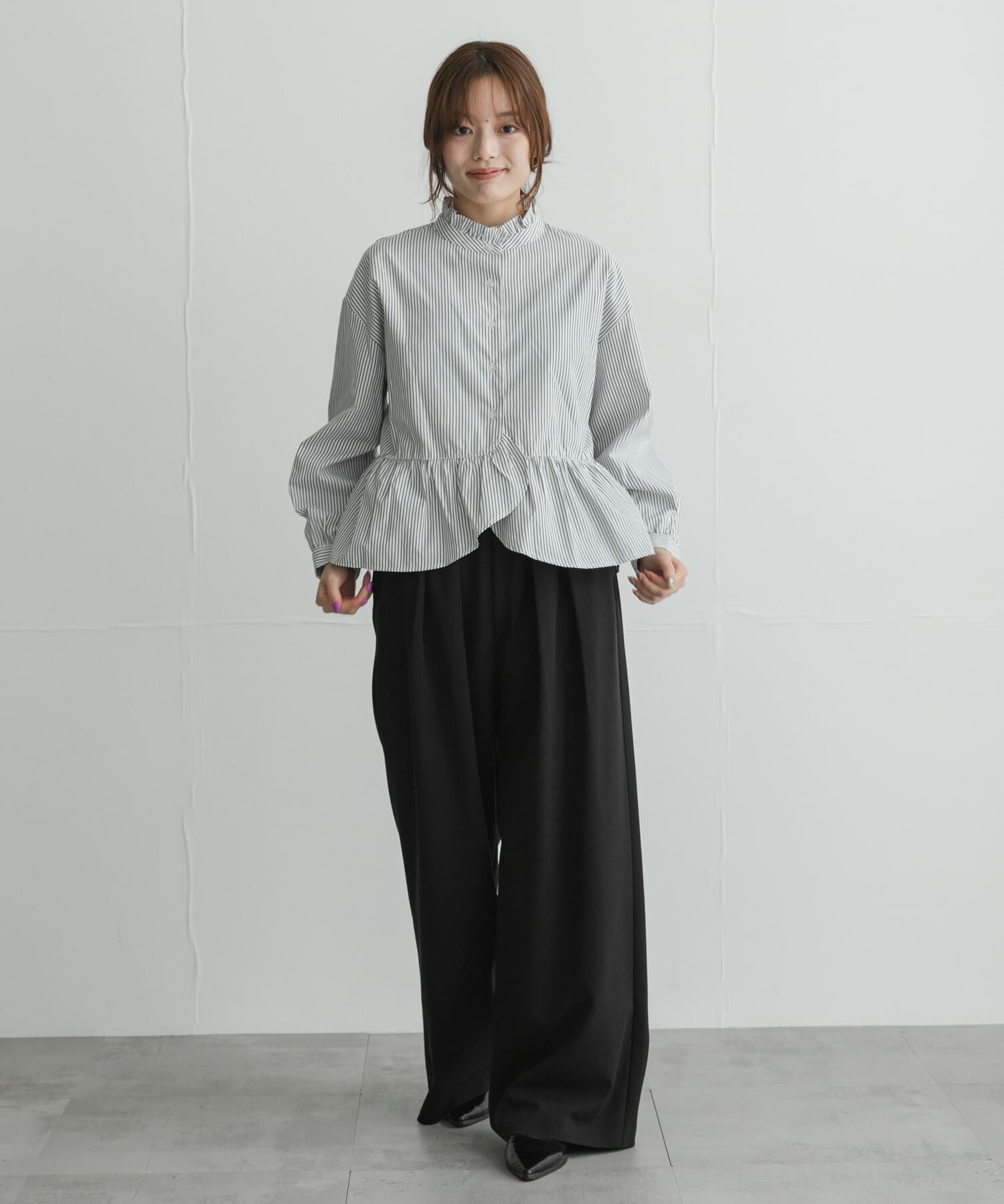 Sonny Label 「『WEB限定』スタンドカラーフリルペプラムブラウス」|シャツ・ブラウス|