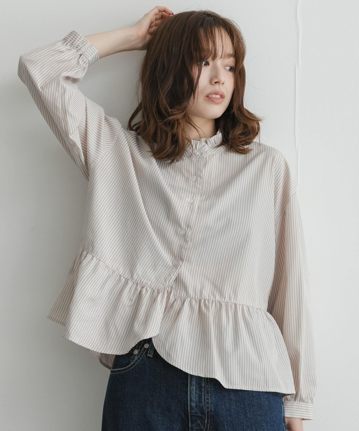 Sonny Label 「『WEB限定』スタンドカラーフリルペプラムブラウス」|シャツ・ブラウス|
