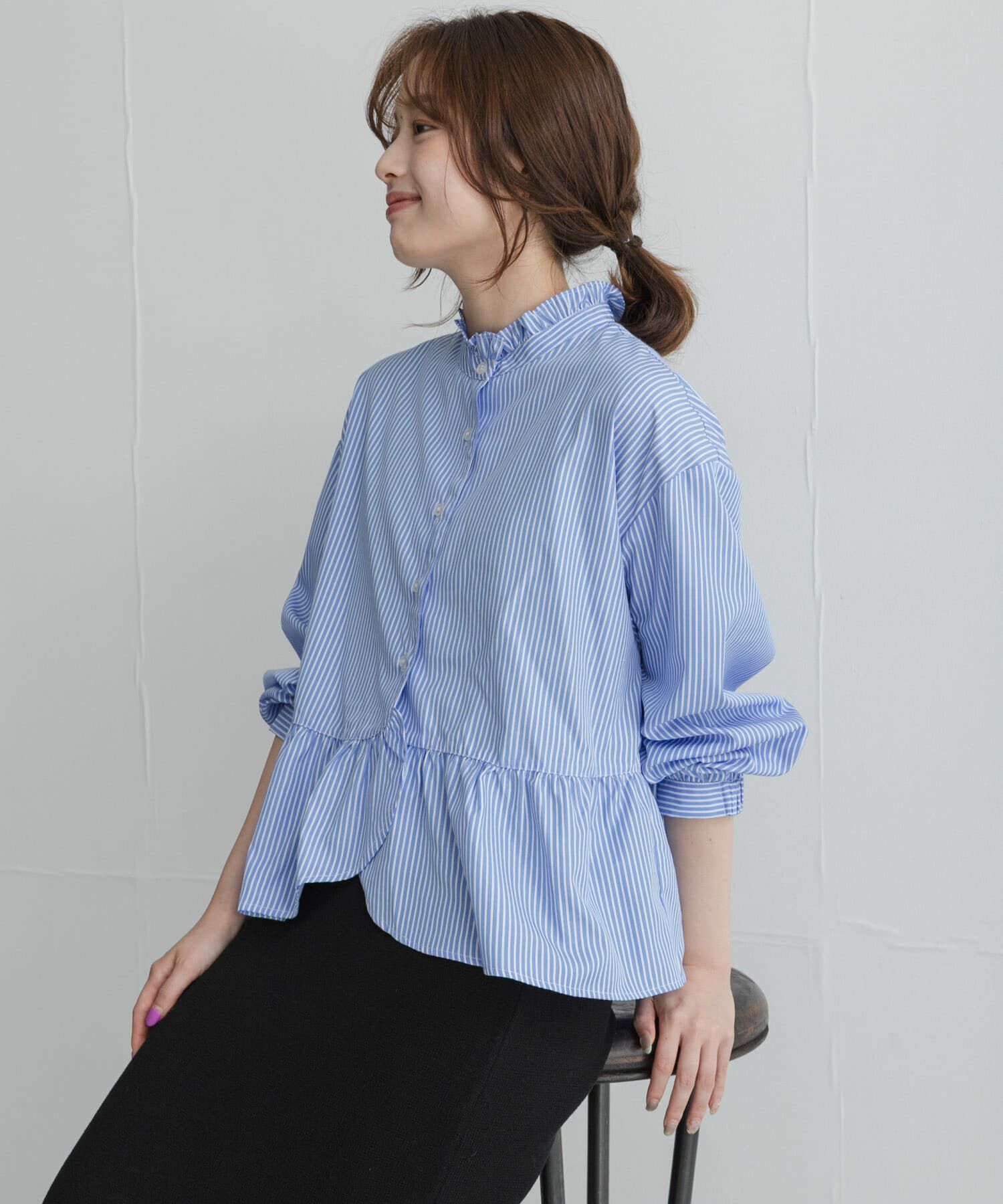 Sonny Label 「『WEB限定』スタンドカラーフリルペプラムブラウス」|シャツ・ブラウス|
