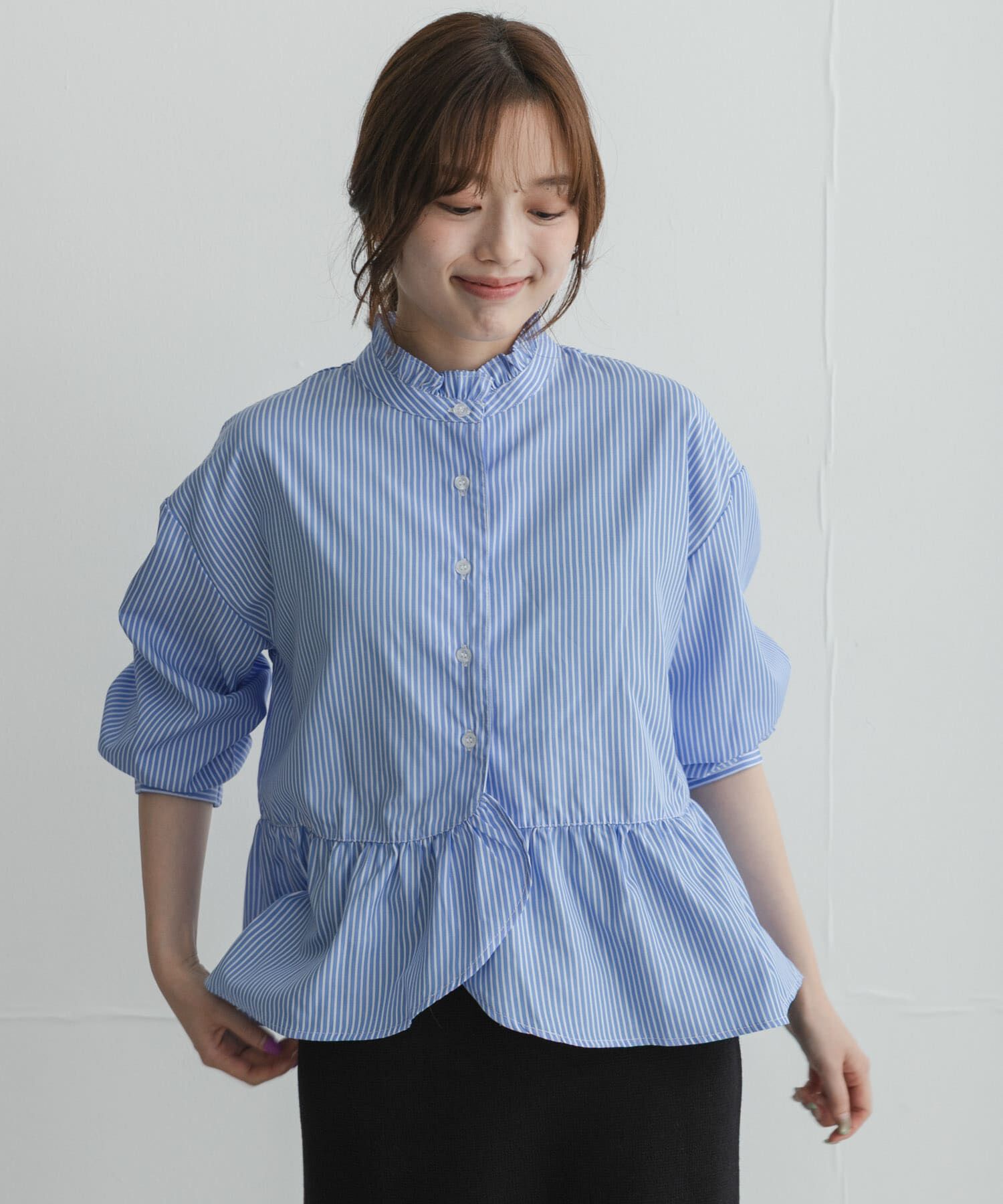 Sonny Label 「『WEB限定』スタンドカラーフリルペプラムブラウス」|シャツ・ブラウス|