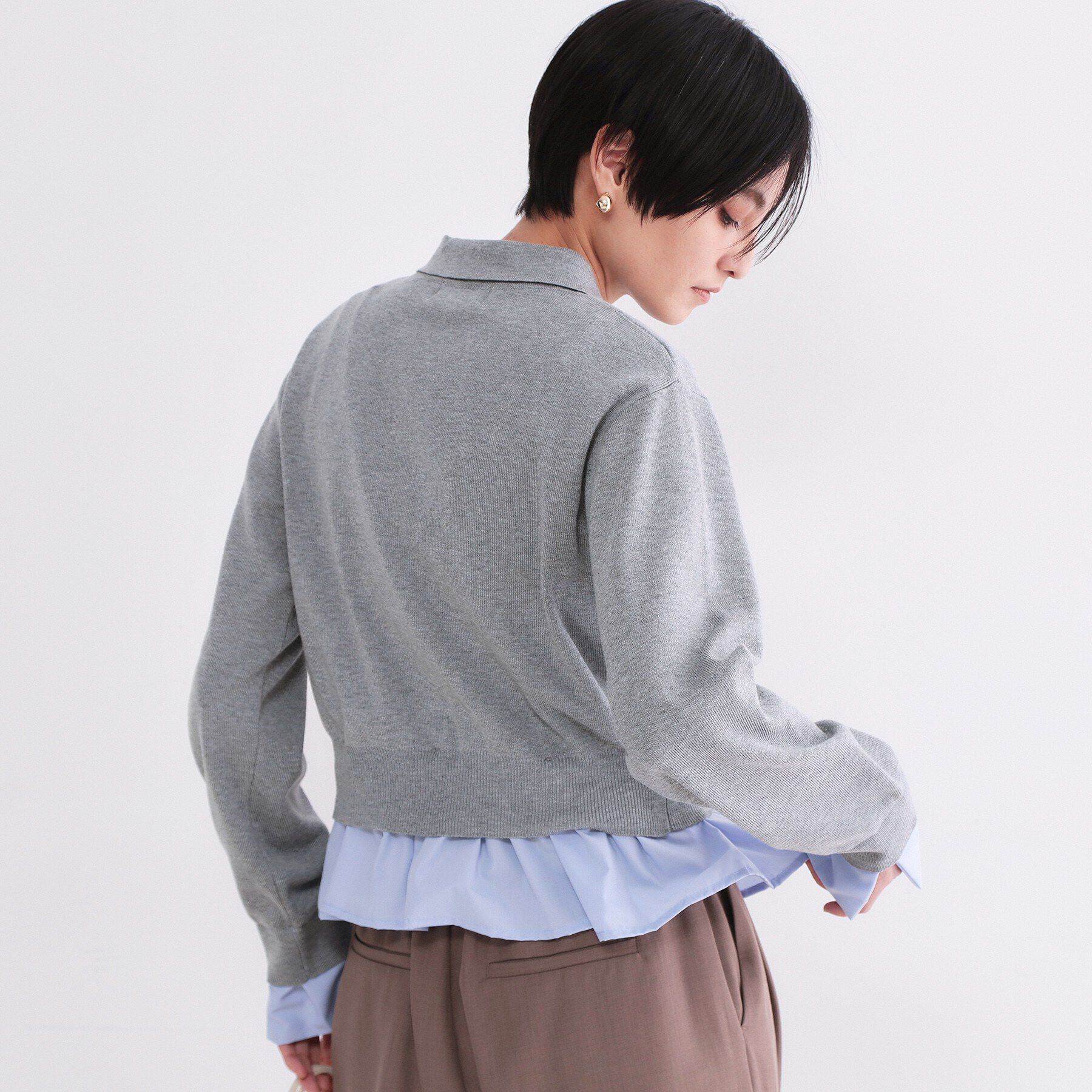 OPAQUE.CLIP「ポロ衿シャツドッキングニット【洗濯機OK】」|カーディガン|