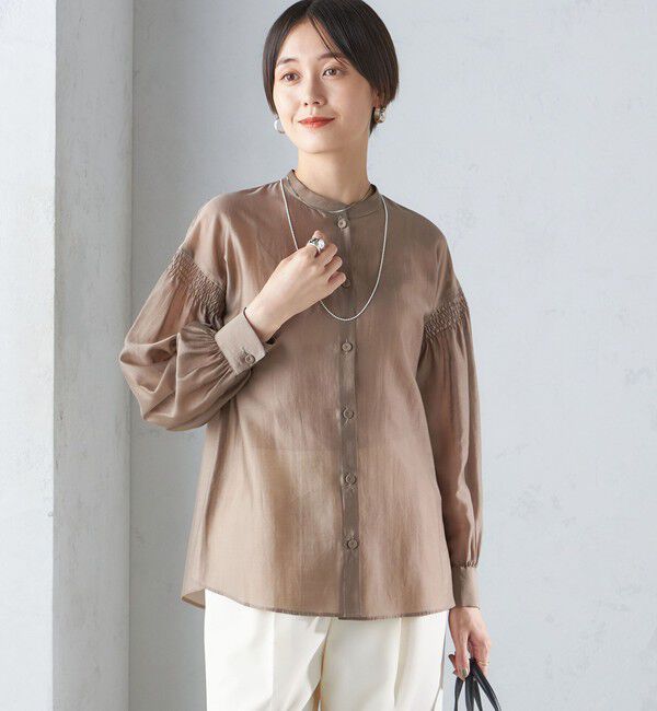 SHIPS for women「〈手洗い可能〉バンドカラー 袖 シャーリング ブラウス」|シャツ・ブラウス|