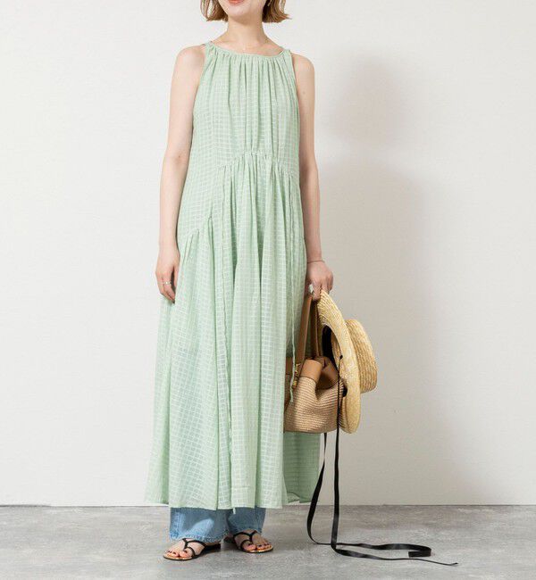 NOLLEY'S sophi「【WALANCE/ワランス】natural dye sheer cotton check gather dress」|ワンピース|メロングリーン