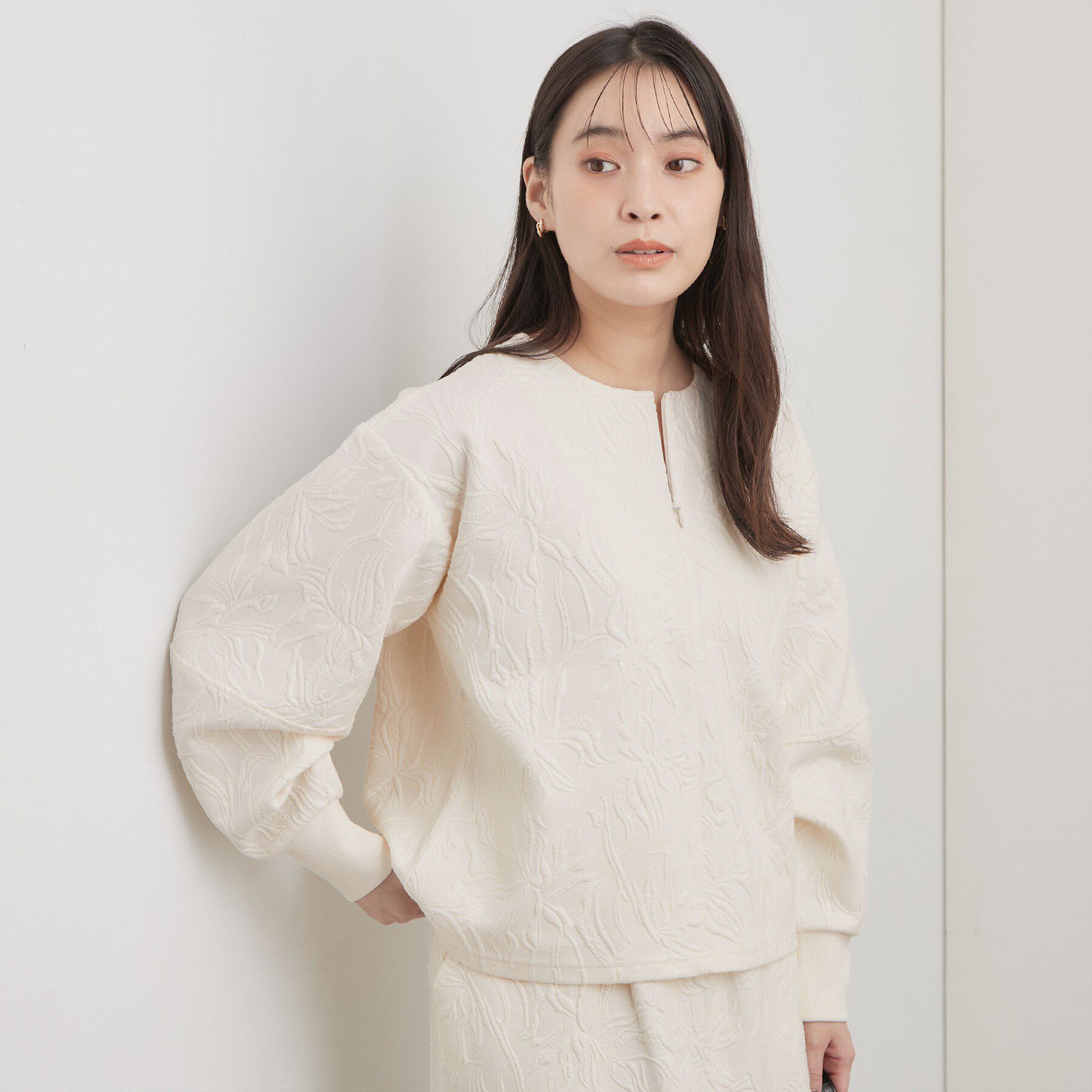 OPAQUE.CLIP「ふくれジャカードプルオーバー／セットアップ可【洗濯機OK】」|Tシャツ・カットソー|