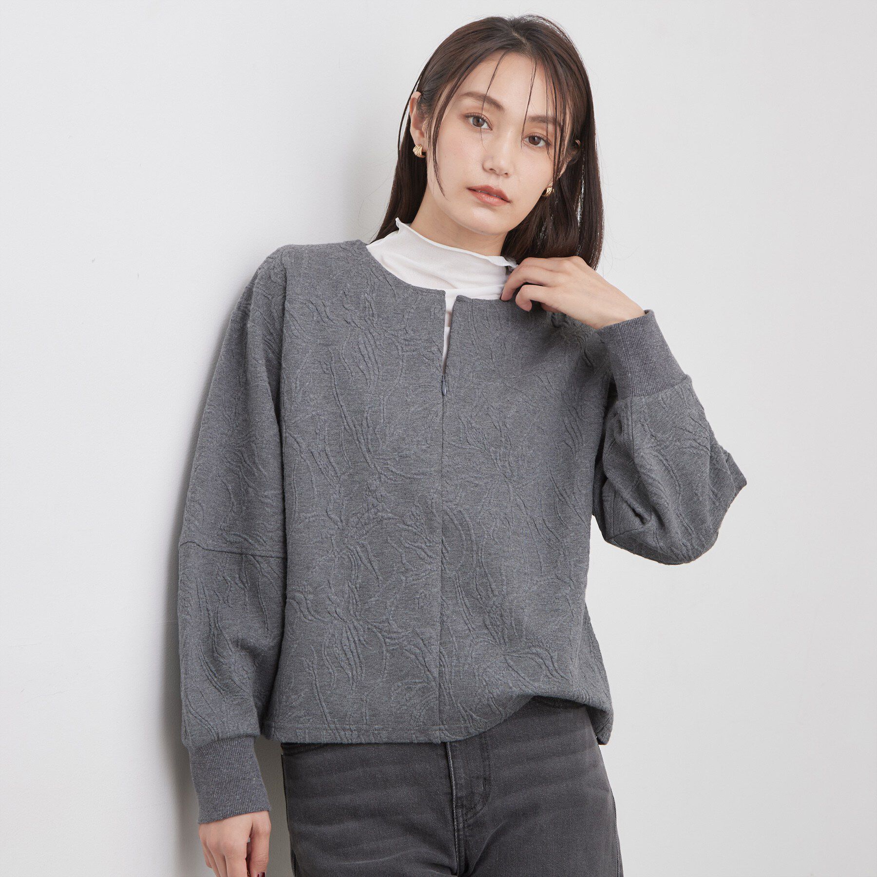 OPAQUE.CLIP「ふくれジャカードプルオーバー／セットアップ可【洗濯機OK】」|Tシャツ・カットソー|