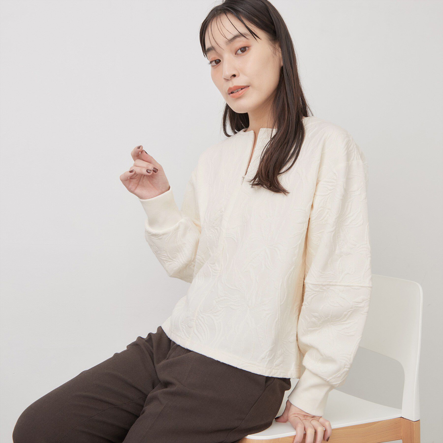 OPAQUE.CLIP「ふくれジャカードプルオーバー／セットアップ可【洗濯機OK】」|Tシャツ・カットソー|