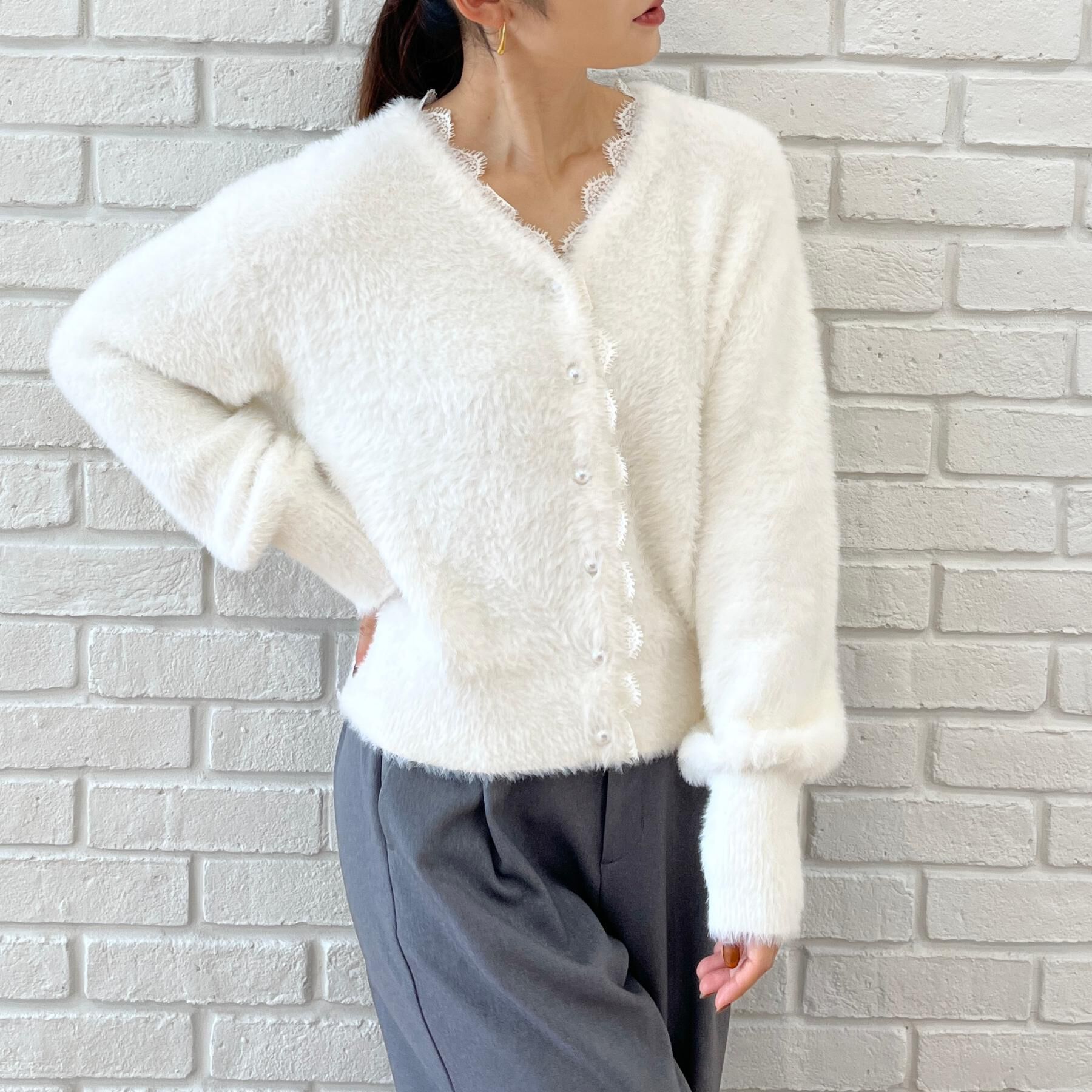 Couture broach「【ふわふわフェザー】前後2WAY ニットカーディガン」|カーディガン|