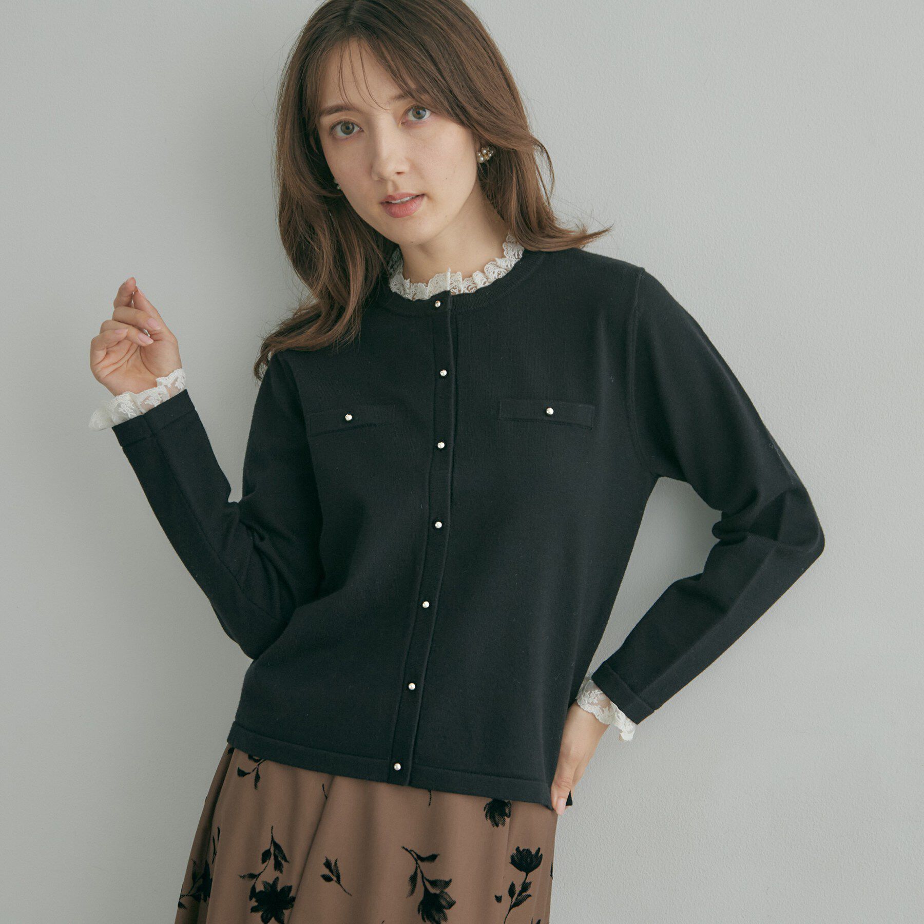 Couture broach「【一枚で華やぐ】レースフリル カーディガン」|カーディガン|