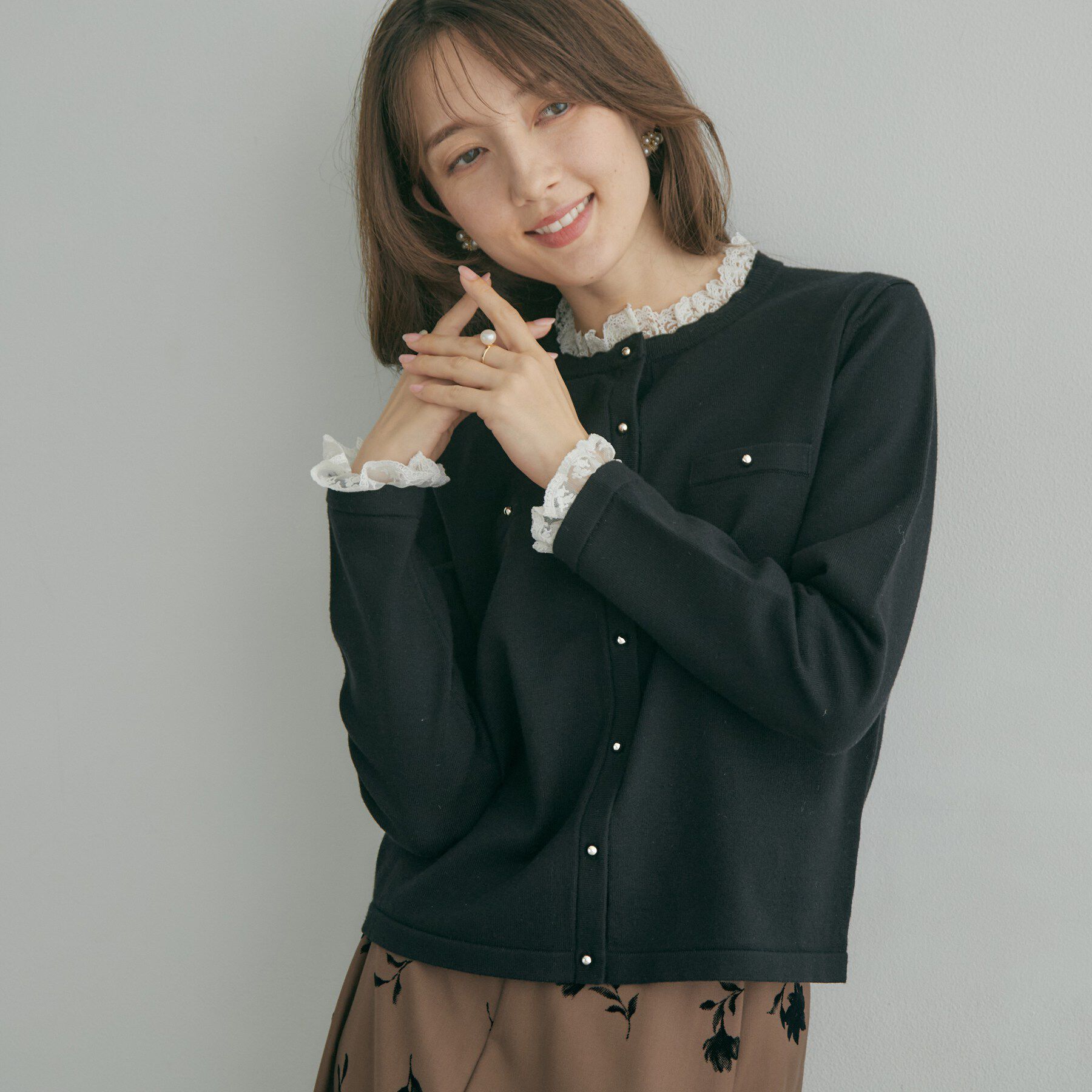 Couture broach「【一枚で華やぐ】レースフリル カーディガン」|カーディガン|