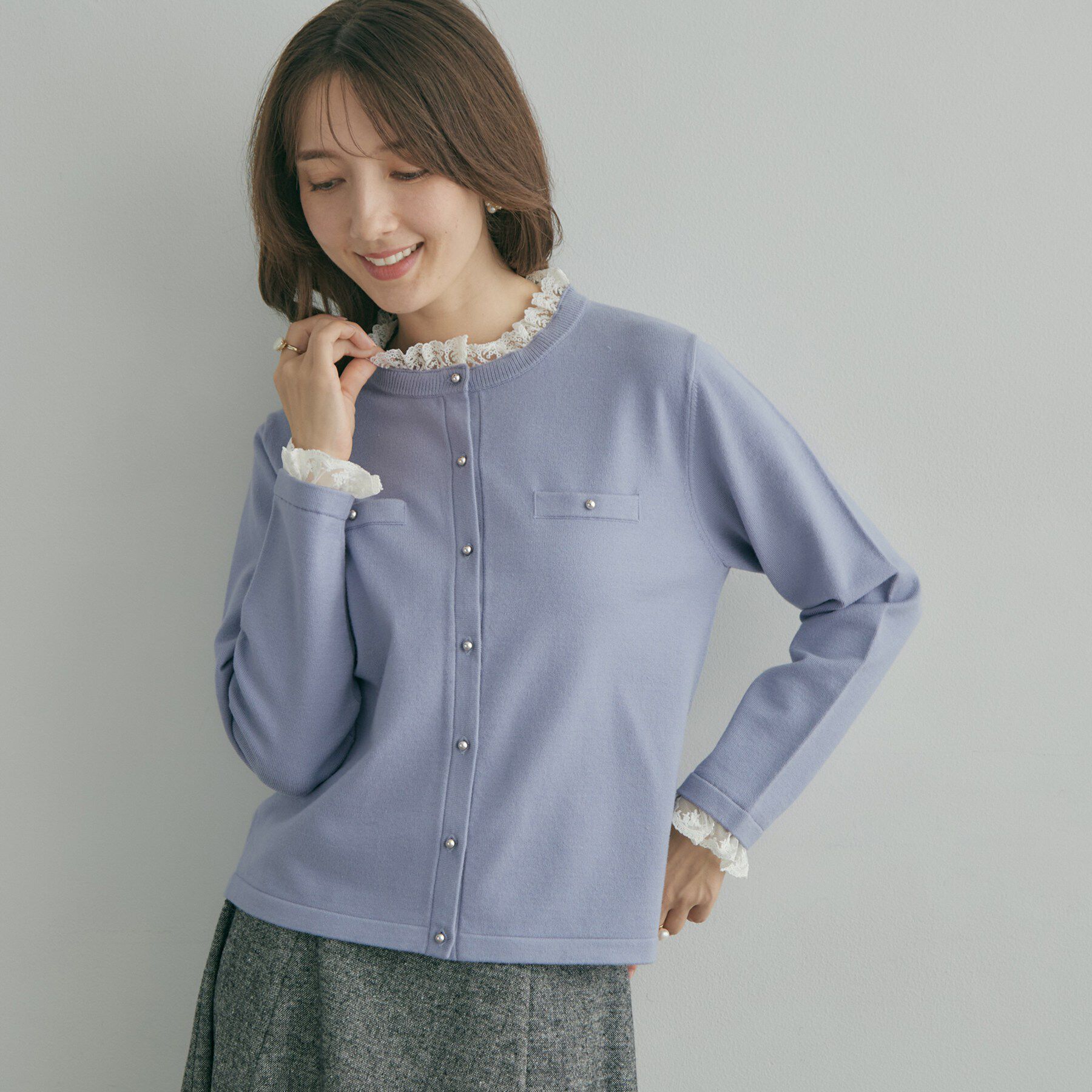 Couture broach「【一枚で華やぐ】レースフリル カーディガン」|カーディガン|