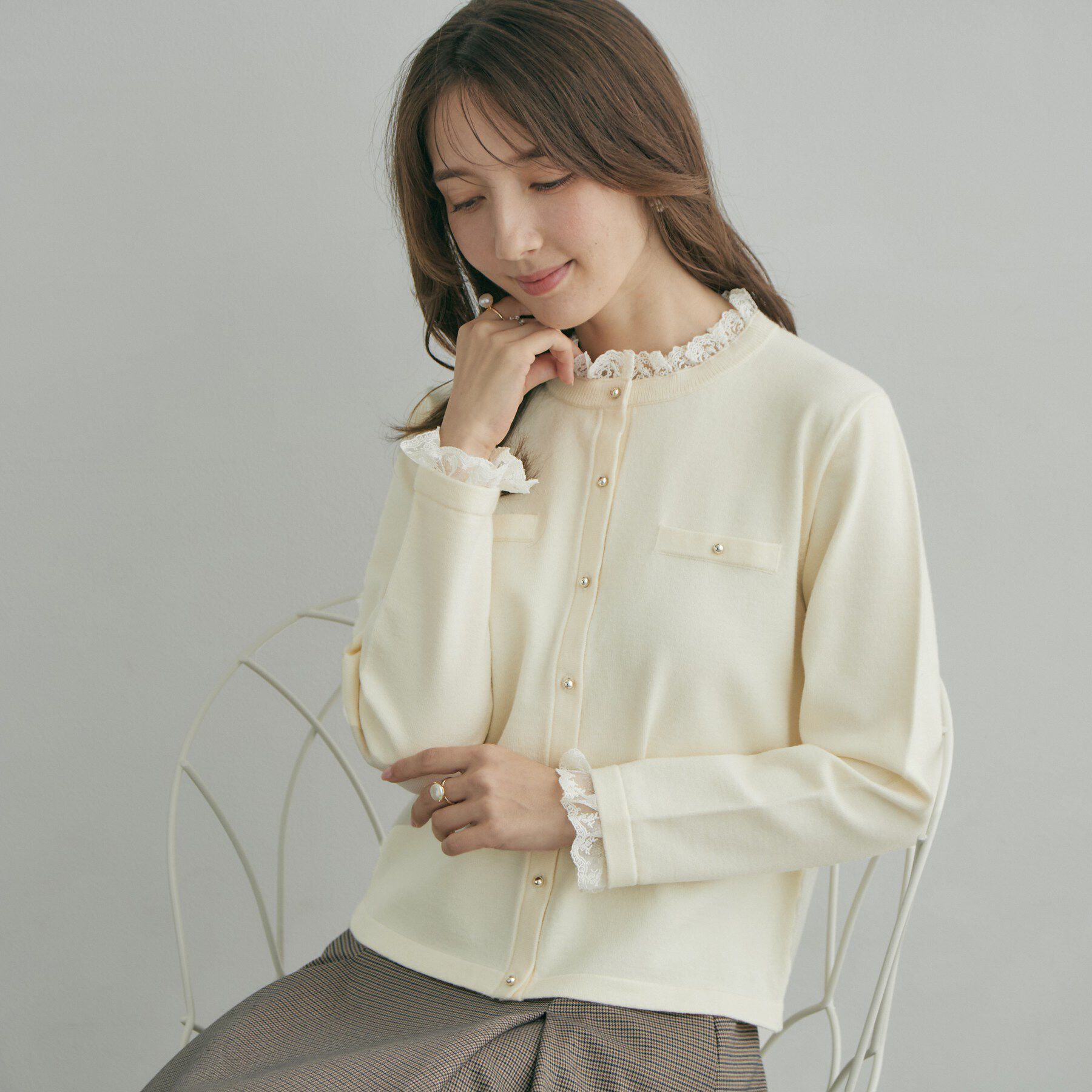 Couture broach「【一枚で華やぐ】レースフリル カーディガン」|カーディガン|