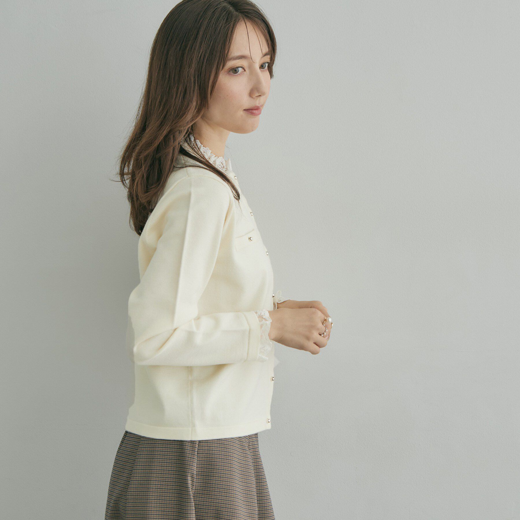 Couture broach「【一枚で華やぐ】レースフリル カーディガン」|カーディガン|