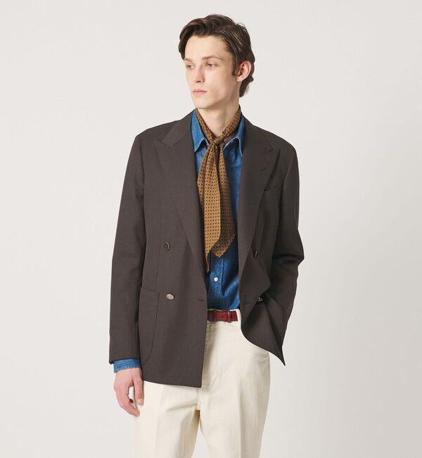 UNITED ARROWS「ギャバジン ダブル 4ボタン ブレザー SーMODEL」|テーラードジャケット|DK.BROWN