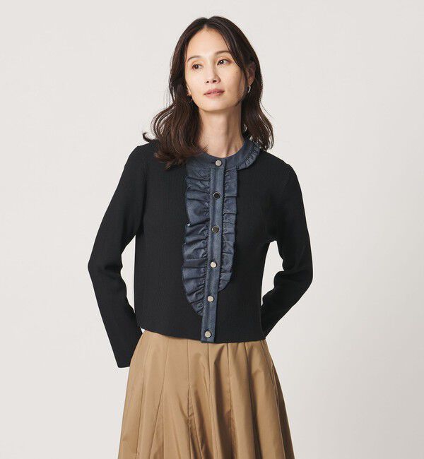 UNITED ARROWS「デニムライク フリル カーディガン ‐ウォッシャブル‐」|カーディガン|