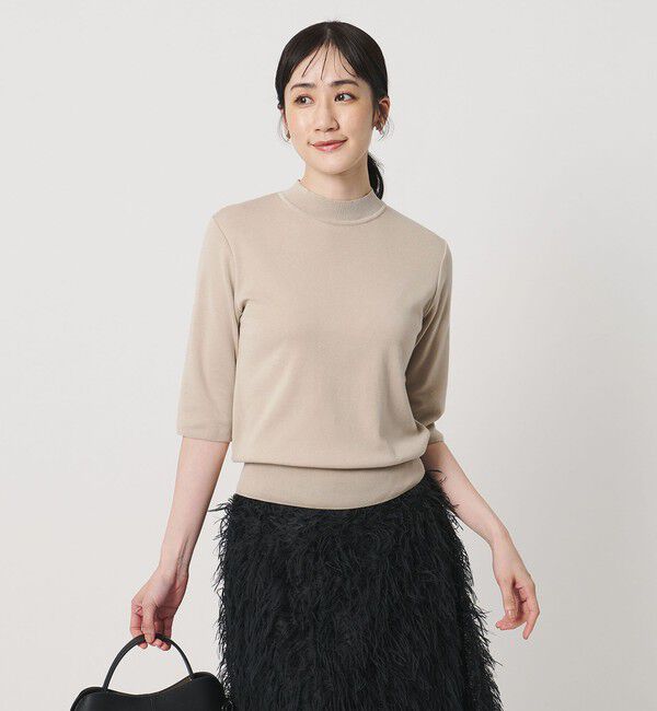 UNITED ARROWS「５分袖 ミニ ハイネック ニット ‐ウォッシャブル‐」|ニット・セーター|NATURAL