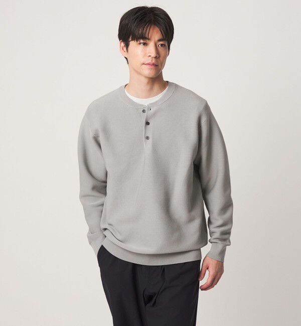UNITED ARROWS green label relaxing「【WEB限定】ガーター編み ヘンリーネック ニット」|ニット・セーター|LT.GRAY