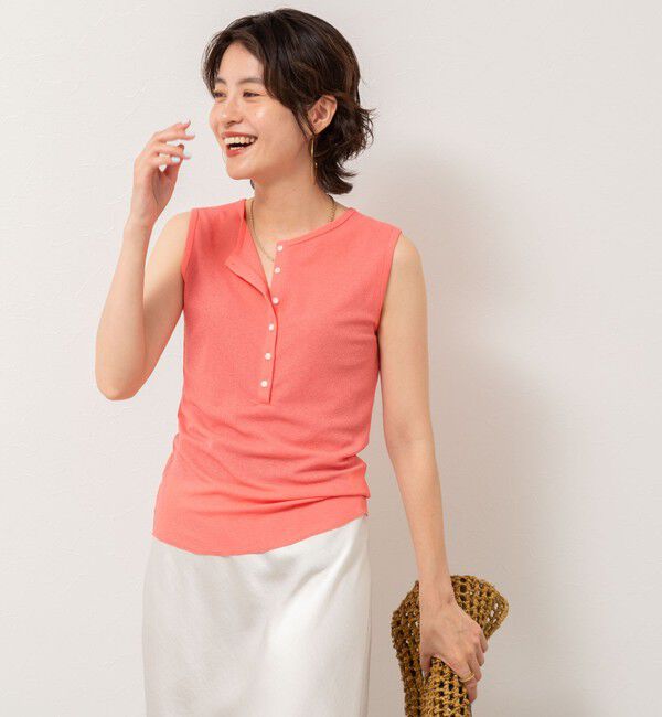 NOLLEY'S「《アンサンブル対応》シアーワッフルヘンリーノースリーブ2WAYプルオーバーカットソー」|Tシャツ・カットソー|