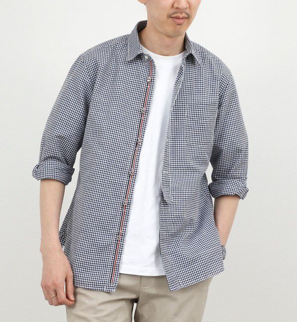 NOLLEY'S goodman「綿麻パラシュートボタン7分袖シャツ 26SS」|シャツ・ブラウス|ネイビー
