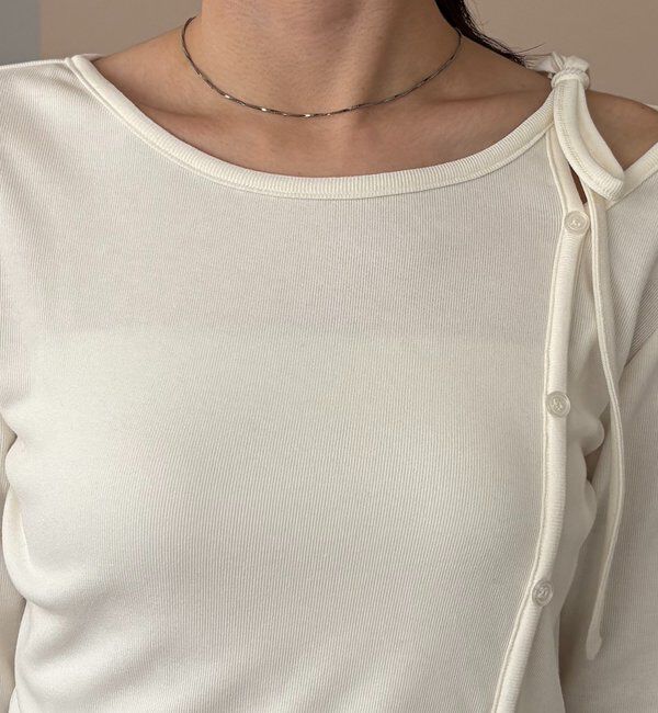  「【体感＋3℃】アシメリボンウォームタッチリブT」|Tシャツ・カットソー|