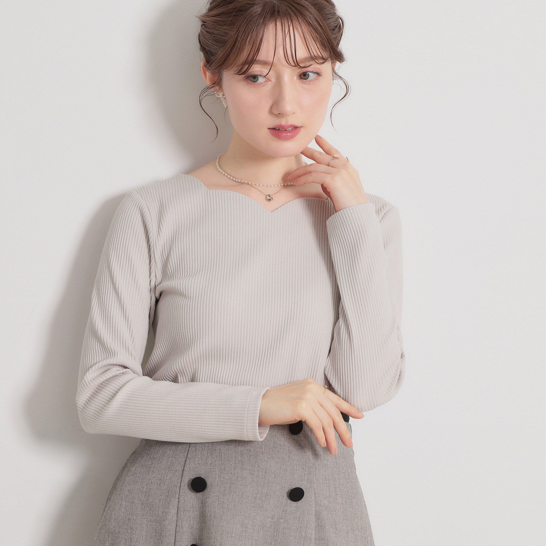 Couture broach「【洗える】ハートネック テレコプルオーバー」|Tシャツ・カットソー|